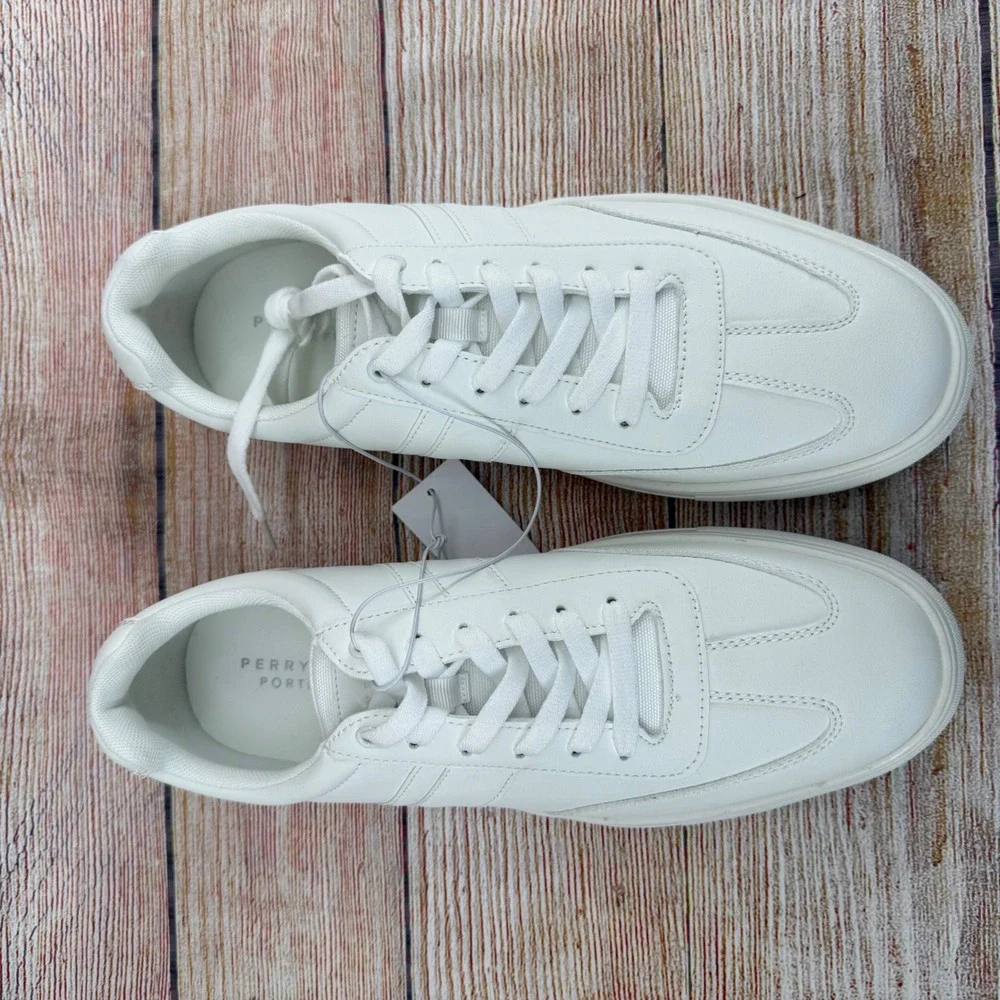 Perry Ellis Portfolio‎ Mens White Low Top Sneakers Size 13 1851120 NEW